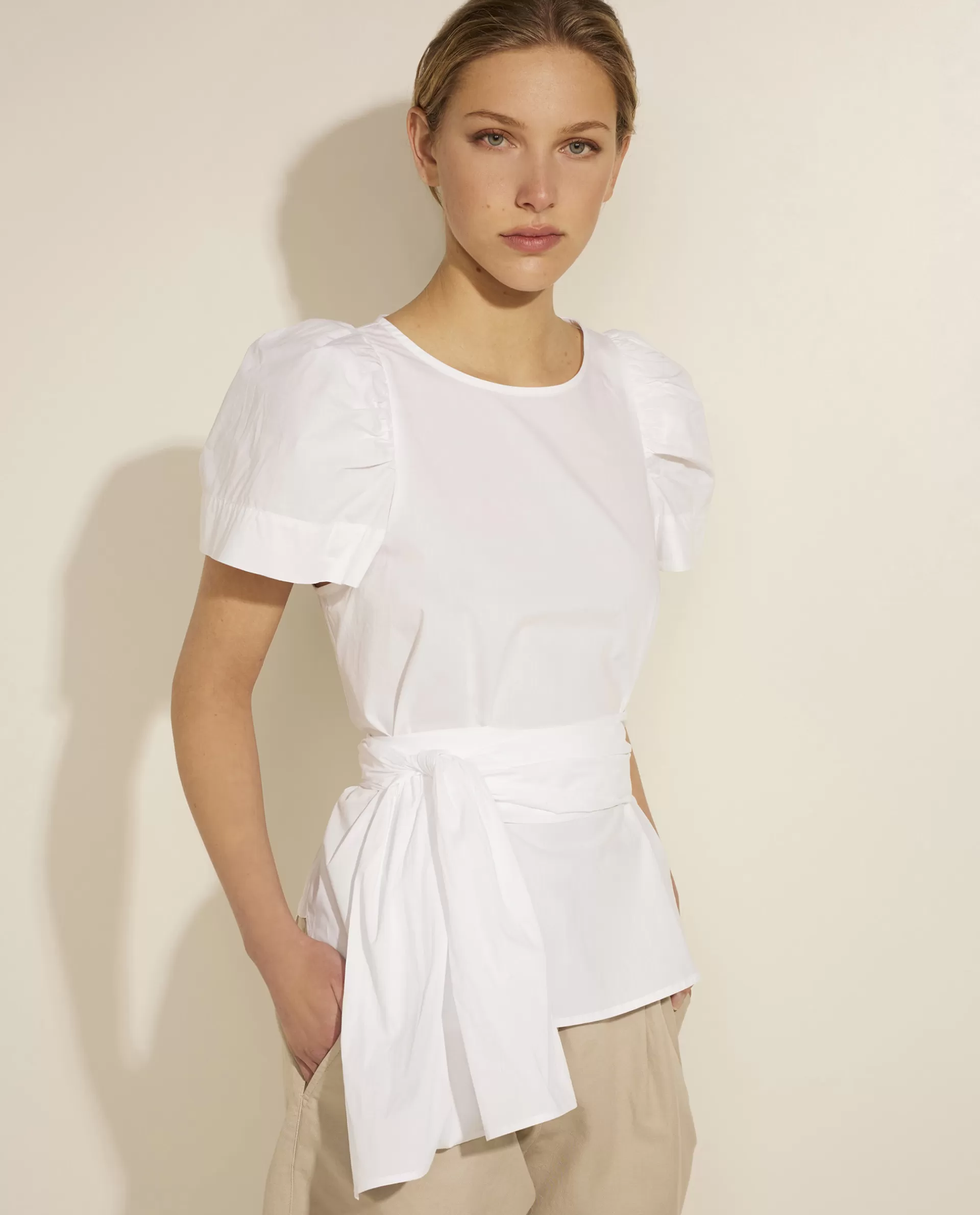 Sale Katoenen Blouse Met Ceintuur Vrouwen Blouses